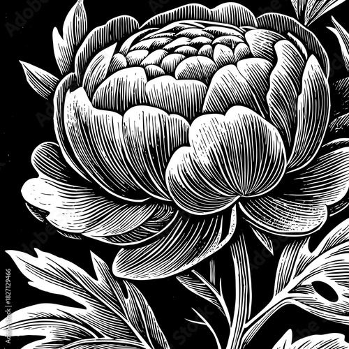 Beautiful flower illustration with intricate details on black background showcasing nature's artistry and design complexities Generative AI