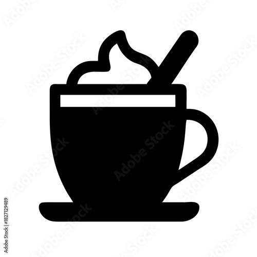 Delicious dessert beverage served in a cup with whipped cream and a spoon on a saucer for a delightful treat Generative AI