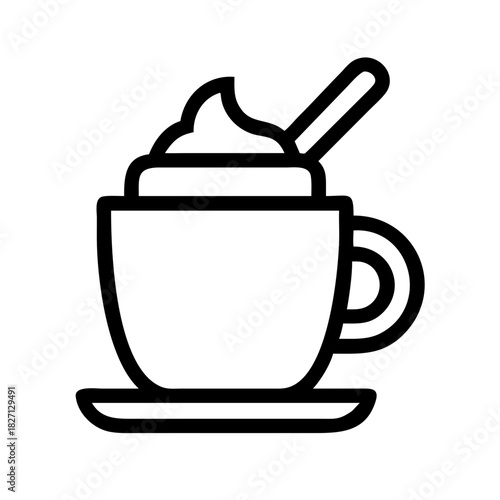 Delicious hot beverage with creamy topping served in a cup on a saucer at a cozy cafe setting Generative AI