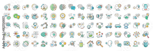 Technology and business icon set with diverse digital communication and data concepts