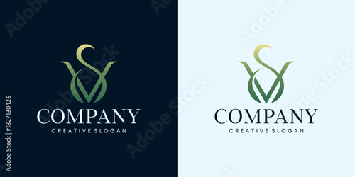 Monogram Letter S V Elegant Luxury Floral Nature Vintage Logo Template
