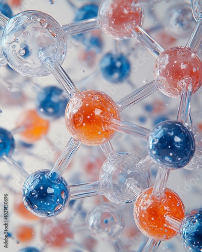 Molecular structure science technology chemistry atom model research background illustration render