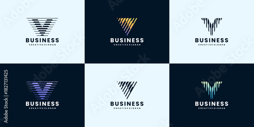 Dynamic Letter V Speed Stripe Technology Abstract Modern Logo Template