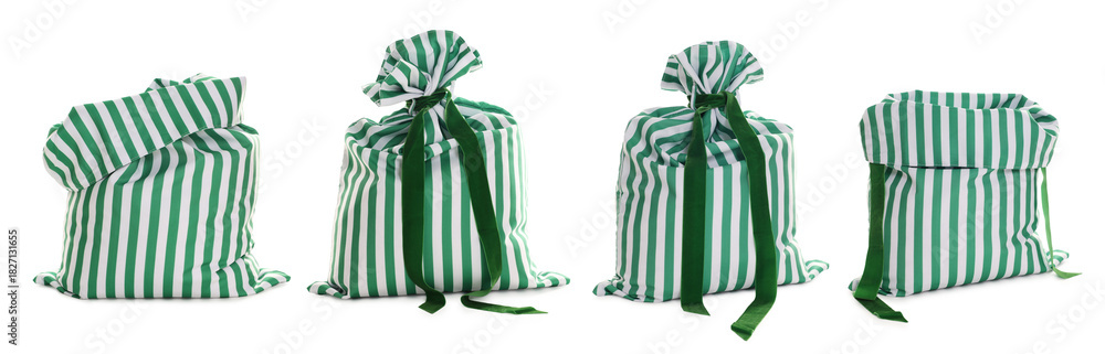 Obraz premium Santa bag. Green striped sack isolated on white, collection