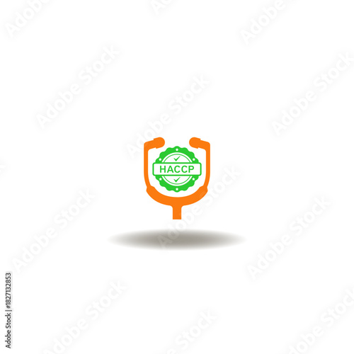 Vector illustration of stethoscope and seal with acronym HACCP. Symbol of HACCP Hazard Analysis Critical Control Point.