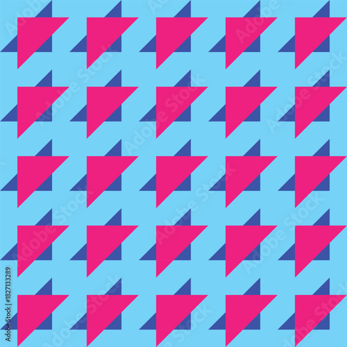 Pattern created from overlapping bright pink and royal blue triangles on a pale blue