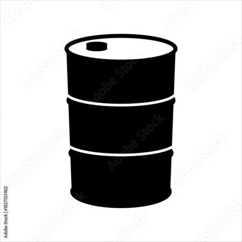 Black barrel icon isolated on white background. Concept of the financial crisis on the oil market. Single black barrel, vector illustration