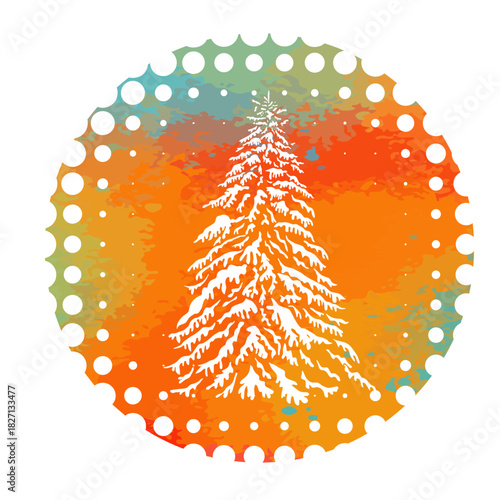 Snow covered tree object. hand drawing. Not AI. Vector illustration
