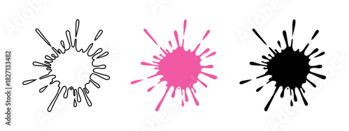 Collection of Ink Splatter Designs in Pink, Black, and Outline on White