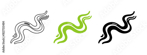 Three Stylized Illustrations of a Winding Shape on a White Background