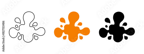 Three Splatter Variations in Outline, Filled Orange, and Filled Black Designs