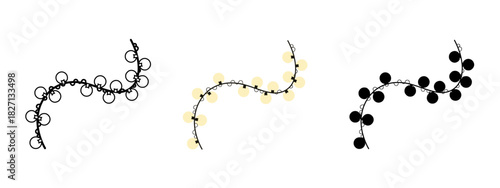 Christmas Light String Decorations in Varied Styles on a White Background