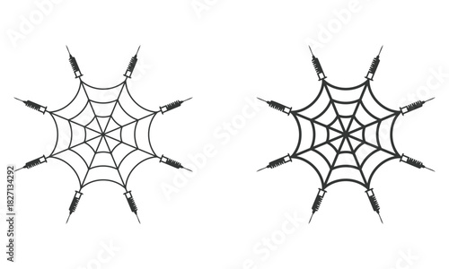  Spider web with syringes drug addiction concept vector illustration