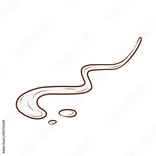 Sauce trail. Vector illustration in a contour line style. An image of drippings and a curved strip of sauce, drawn with brown lines and isolated on a white background. Suitable for menus, packaging