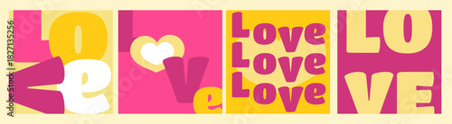 Retro pop-art LOVE typography in a bright 70s color palette. Perfect for posters, stickers, cards, prints and modern romantic visuals.