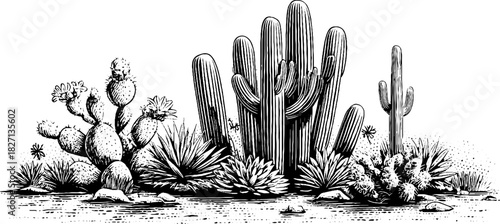 Vintage cactus themed border design for decoration and print