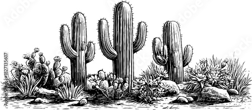Cactus themed decorative border design for prints and cards