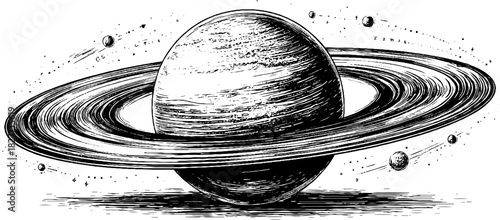 Vintage celestial banner with hand-drawn planet and stars for retro design