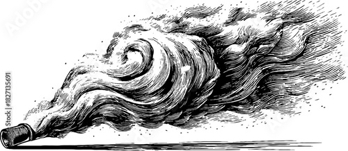 Engraved decorative illustration of cold wind swirling vortex for seasonal design