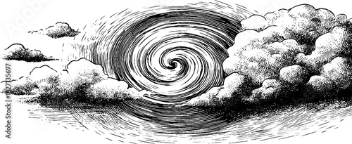Vintage hand drawn cold wind spiral illustration for weather-themed designs