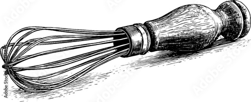 Vintage decorative sketch of engraved dough whisk with twisted design for culinary art and kitchen decor