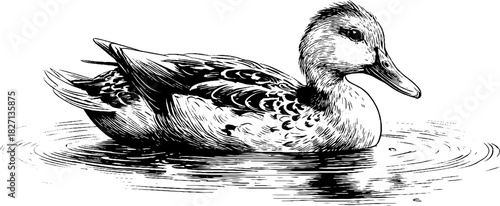 Vintage decorative duck illustration in side profile for art and design