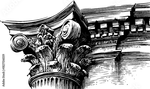 Intricate fractal-inspired engraved architectural corner design