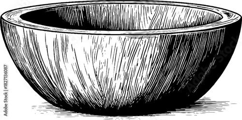 Vintage hand carved wooden bowl engraving decorative design illustration