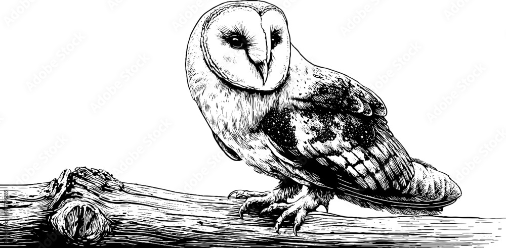 Naklejka premium Vintage engraved illustration of a perched barn owl silhouette for retro design