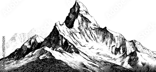 Vintage hand-drawn mountain corner ornament illustration for decorative design