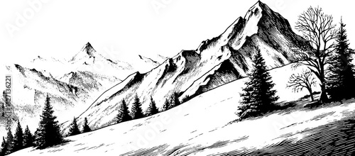 Winter mountain ridge decorative landscape design for posters and cards