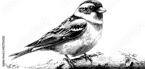 Vintage engraving of a perched arctic bunting for nature and birdwatching enthusiasts