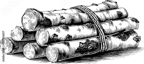 Decorative rustic birch bundle engraving for design and decoration projects