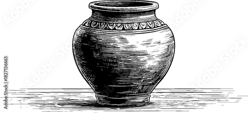 Rustic clay grain jar engraving for vintage decorative design