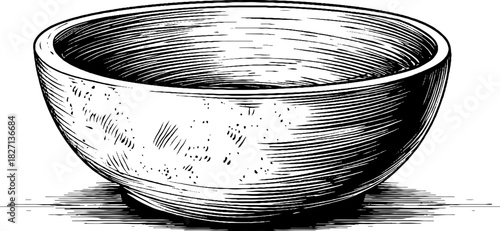 Rustic clay mixing bowl engraving - decorative illustration for kitchen decor and crafts