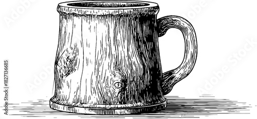 Rustic clay mug etching - decorative engraved illustration for design and craft projects