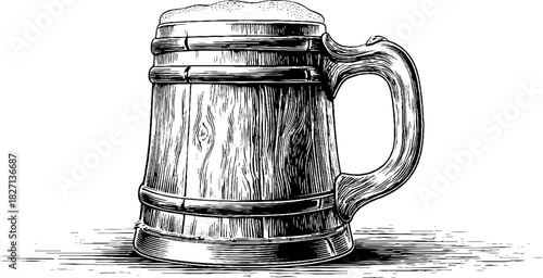 Rustic clay mug engraving - vintage decorative hand drawn design for print and labels
