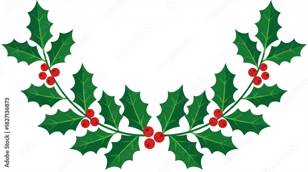 Fototapeta premium Minimalist Christmas card with holly illustration 