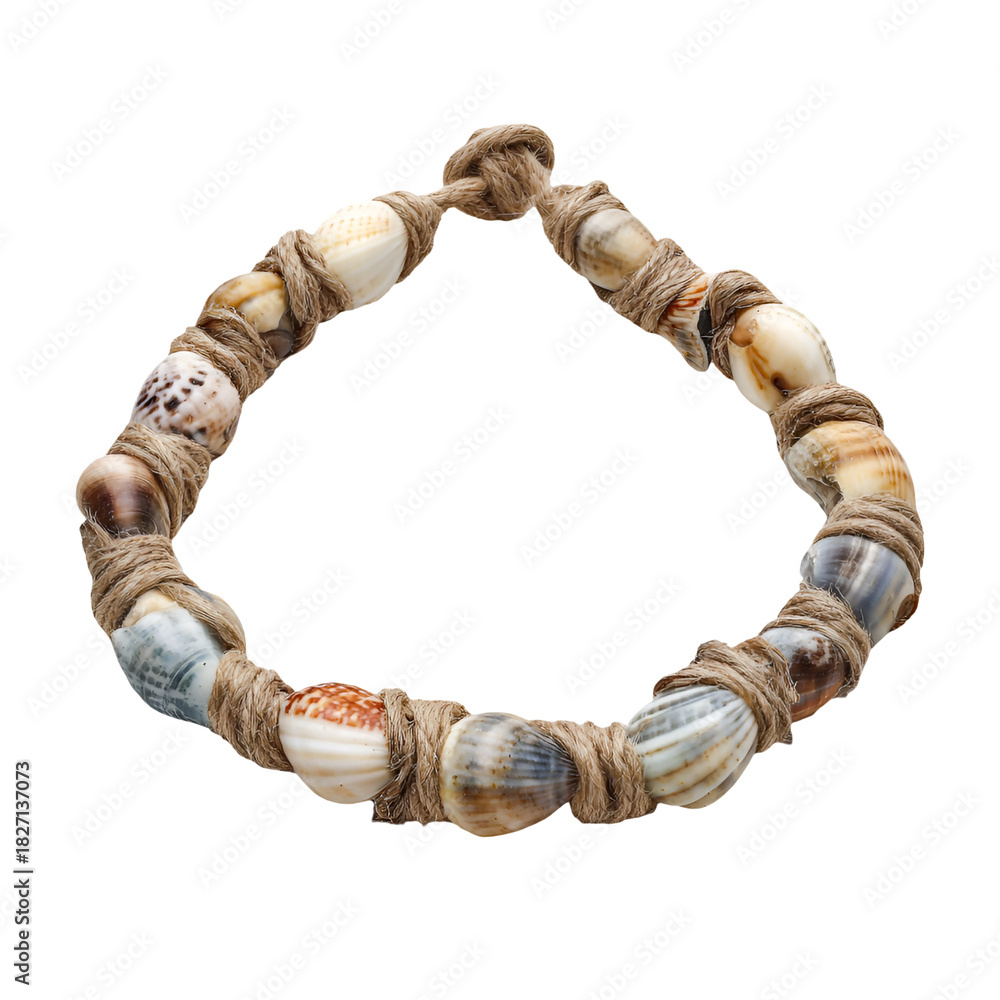 Obraz premium Handmade natural seashell necklace with intricate knotting isolated on transparent background