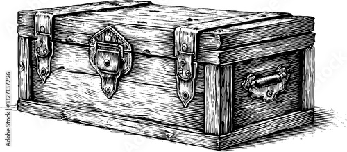 Vintage decorative wooden chest engraving - retro treasure box design for home decor