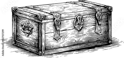 Vintage wooden chest engraving design for decoration and antique collection