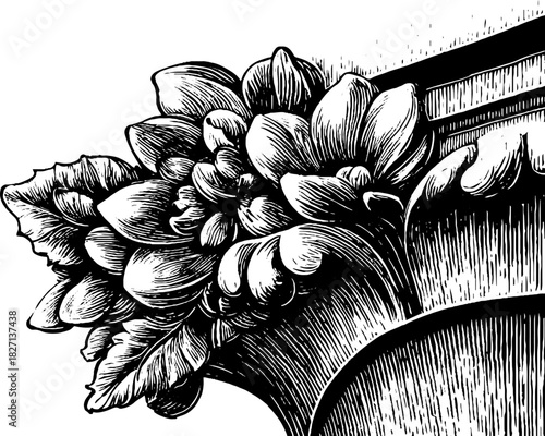 Elegant decorative abstract corner motif engraving for vintage design projects