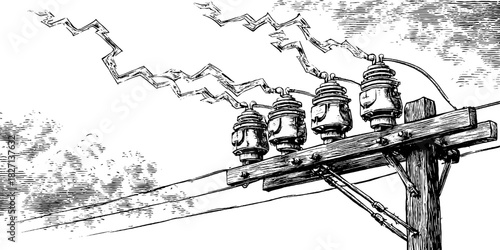 Vintage electric theme banner with hand drawn engraving for decorative design