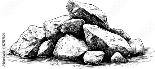 Vintage illustration of broken river stones for nature decor and design