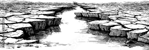 Vintage engraving of cracked seabed mud pattern for decorative design