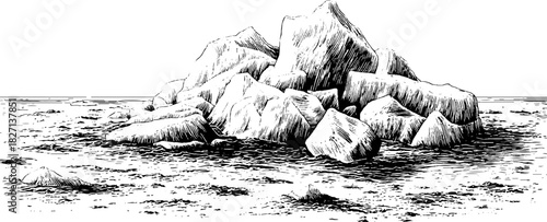Engraved decorative sketch of crushed ice fragments