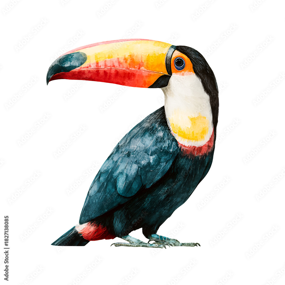 Obraz premium Vibrant toucan bird with large colorful beak isolated on transparent background