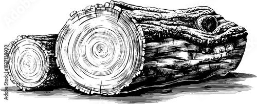 Vintage engraving of freshly cut tree stumps for decorative design
