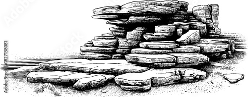 Engraved coastal slate formation art with jagged edges for nature scene design