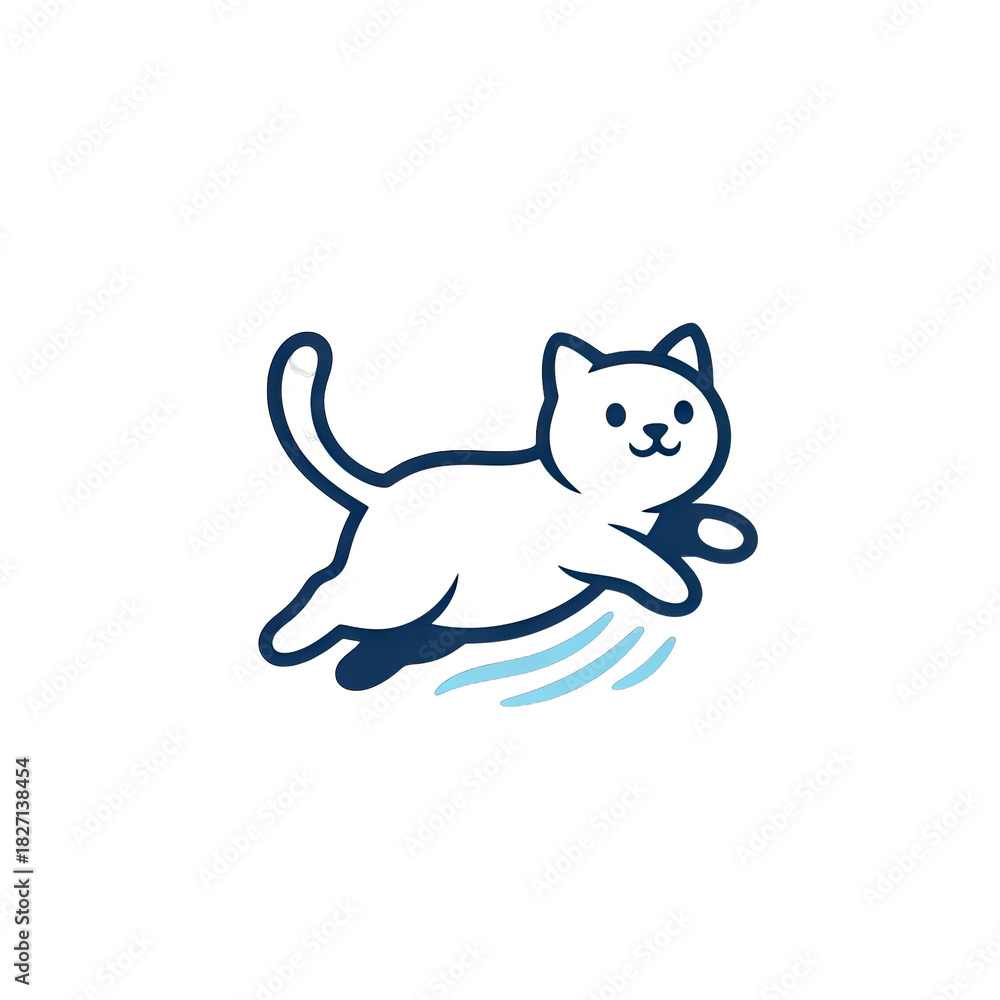 Fototapeta premium Playful White Cat with Blue Accents Leaping Gracefully Against a Black Background Capturing Motion and Agility
